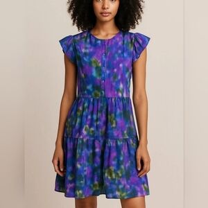 Marie Oliver Purple & Blue Watercolor Mini Dress